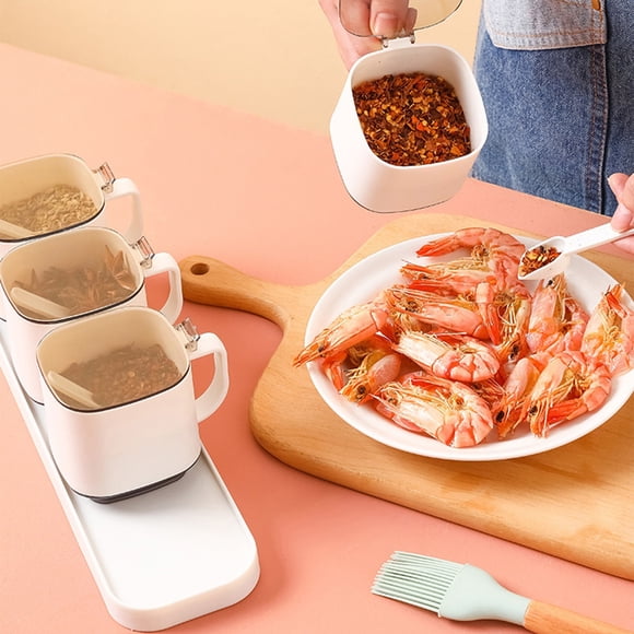 Pot à Épices avec Couvercle sur Pied - Flacon Saupoudreur en Verre pour Épices de Cuisine, Pot à Huile Ménager avec Cuillère, Récipient, Blanc, JKODE