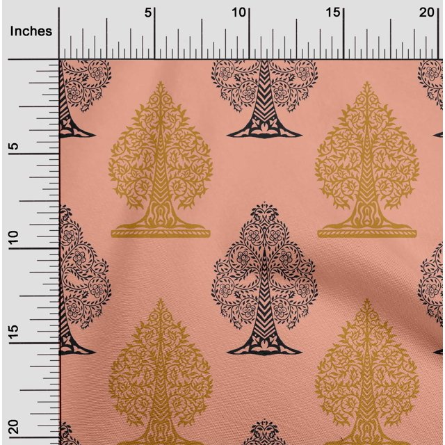 oneOone Polyester Lycra Peach Fabric Floral & Flying Swan Block Sewing Craft Projects Fabric Prints By Yard 56 Inch Wide