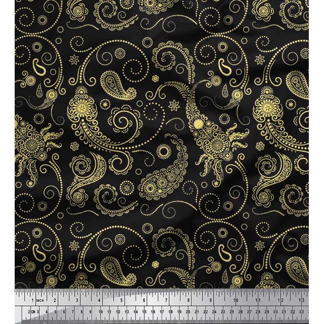 Soimoi Polyester Crepe Fabric Floral & Paisley Printed Fabric 1 Yard 42 Inch Wide