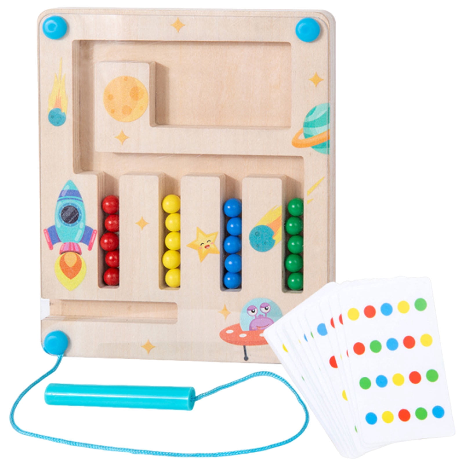 Four Color Ball Game Logic Thinking Training Toy Wooden Strategy Board Game For Kids 36 Months And Up Includes 20 Game Cards Portable Educational Toy 0.66Lb