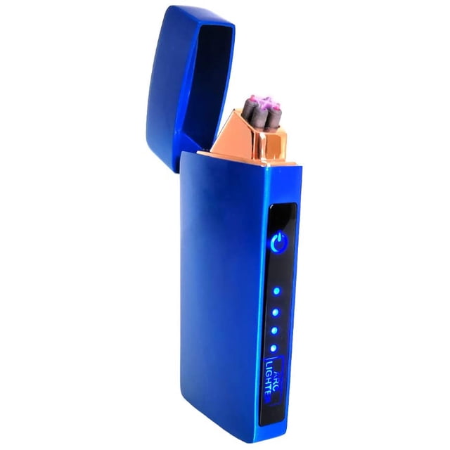 USB Plasma Lighter Flameless Electric Double ARC Dual Pulse Torch Rechargeable Lithium Power Battery (Blaze - Business Blue)