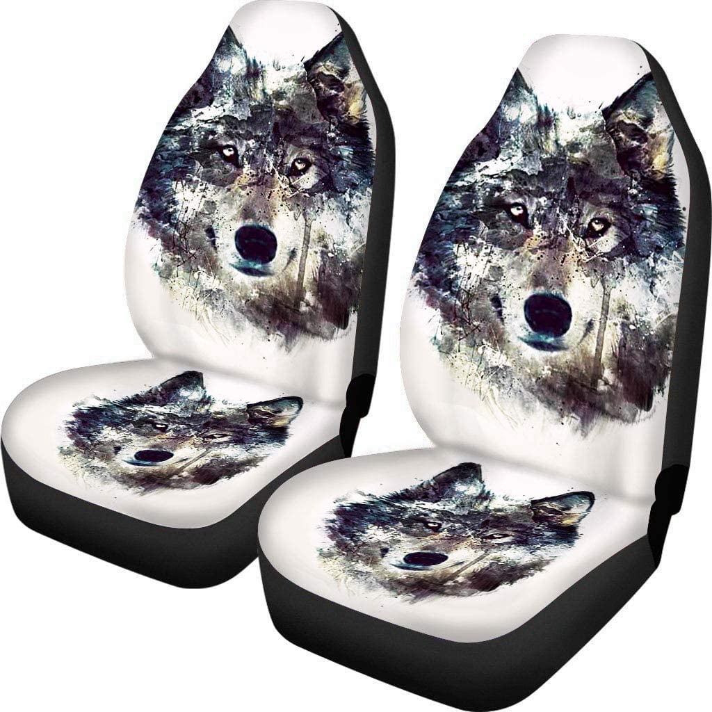 ORUYROP Car Seat Cover Protector Fun Wolf Pattern 2 Piece Fashion Front Cars Seats Covers Van SUV Sedan