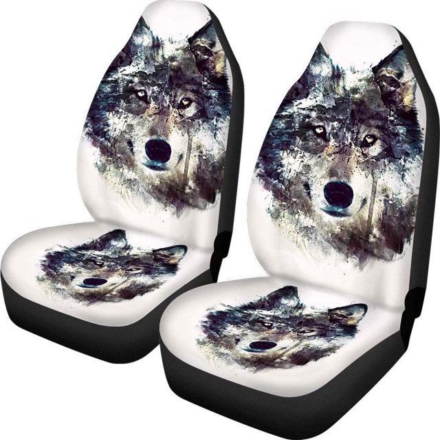 ORUYROP Car Seat Cover Protector Fun Wolf Pattern 2 Piece Fashion Front Cars Seats Covers Van SUV Sedan