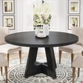 thumbnail image 3 of Tribesigns 47-Inch Round Dining Table, Farmhouse Kitchen Table with Cross Base for 4 People, Wooden Tabletop & Black Finish for Dining Room, 3 of 5