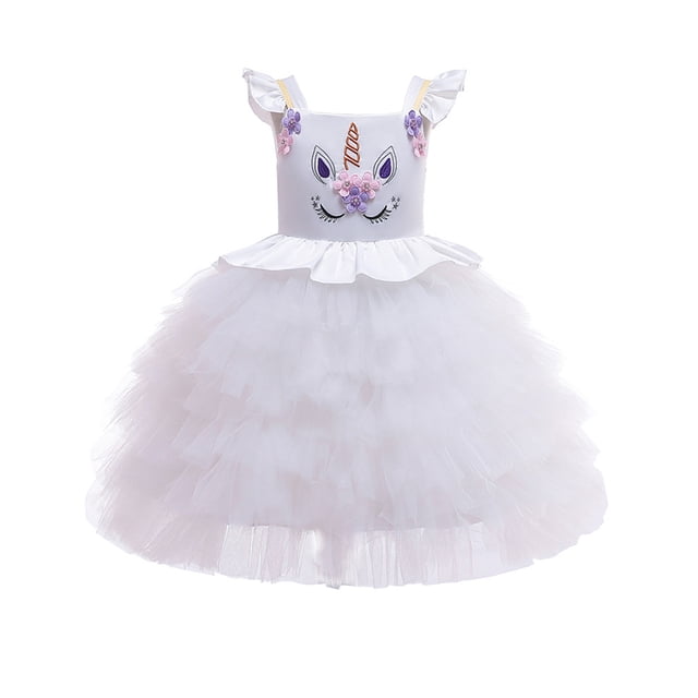 HAWEE Robe Licorne Costume pour Filles Appliqués de Fleurs Robe de Bal Robes de Princesse Costumes de Fête Élégants Vêtements pour Enfants