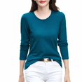 thumbnail image 2 of RXIRUCGD Hauts pour Femmes 2024 Col Rond Couleur Unie Chemise de Base Manches Longues Col Rond Haut/chemise, Bleu, Taille : 2TG, 2 of 8