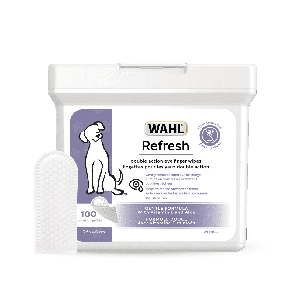Wahl Refresh Eye Care Finger Wipes for Dogs – Dual-Sided Silicone & Soft Pearl Textures Remove Tear Stains & Debris, Fragrance-Free with Vitamin E & Aloe, Model-58557