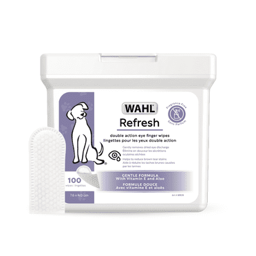Wahl Refresh Eye Care Finger Wipes for Dogs – Dual-Sided Silicone & Soft Pearl Textures Remove Tear Stains & Debris, Fragrance-Free with Vitamin E & Aloe, Model-58557