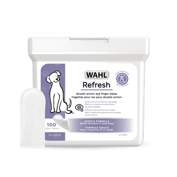 Wahl Refresh Eye Care Finger Wipes for Dogs – Dual-Sided Silicone & Soft Pearl Textures Remove Tear Stains & Debris, Fragrance-Free with Vitamin E & Aloe, Model-58557