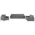 thumbnail image 1 of Modway Loft 3 Piece Upholstered Faux Leather Sofa Set in Silver and Gray, 1 of 9