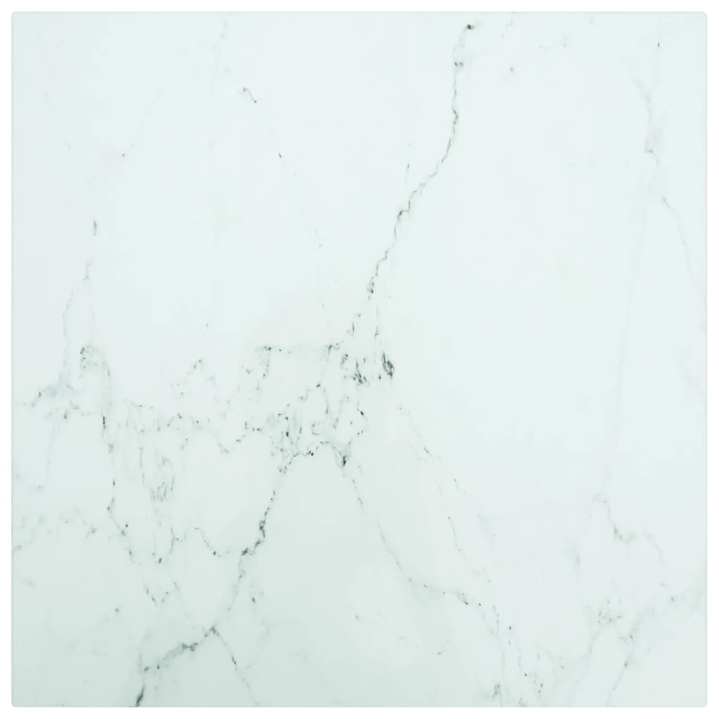 vidaXL Table Blanche 40x40 cm 6 mm Verre Trempé avec Design Marbre