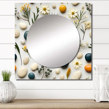 Designart "Zen Spa Ambiance With Serene Stones I" 0 Square Mirror Wall Decor Bohemian - Large Yellow Square Bathroom Mirror - Square Printed Wall Mirror Art