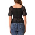 thumbnail image 3 of INSPIRE CHIC Blouse Courte à Manches Courtes Évasées à Encolure Carrée, à Volants, à Basque, Smockée pour Femme, 3 of 6