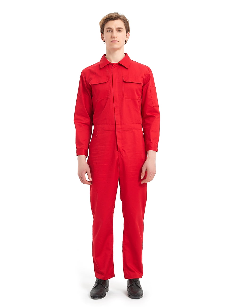 TOPTIE Men's 8.5 oz Front-Zip Long Sleeve Twill Coverall-Red-L Regular