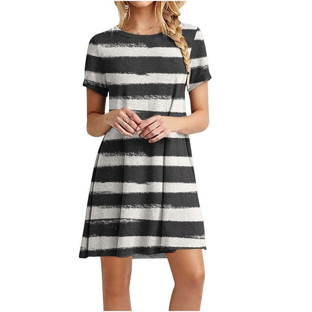 Cameland Robe Décontractée pour Femme à Blocs de Couleur Imprimée à Manches Courtes et à Col Rond