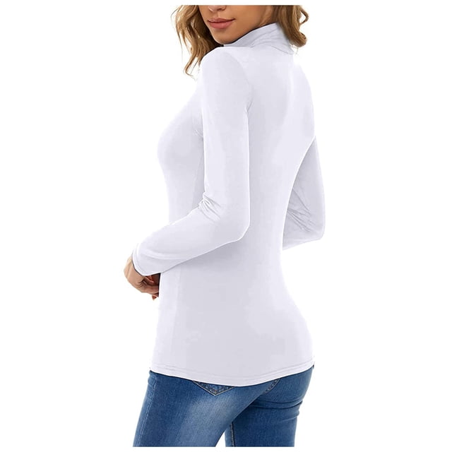 MSJUHEG Womens Tops Plus Size Tops For Women Autumn And Winter Solid Color High-Neck Basic Base Shirt Workout Tops For Women White Xl