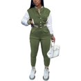 thumbnail image 1 of Tenue d'Entraînement 2 Pcs pour Femmes, Veste Patchwork à Boutons, Pantalon Long, Survêtement, 1 of 4