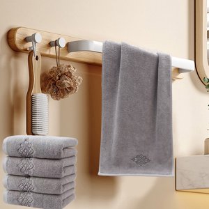 4 Pack - Cotton Towels - Four Pack of Absorbent Household Face Towels, Soft & Durable Bath Towels for Adults, Gray, JKODE