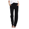 thumbnail image 1 of Bmisegm Women High Waisted Elastic Drawstring Straight Pants with Pockets, Black, XL, 1 of 5
