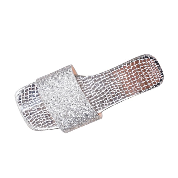 Hopeusnice Flats Shoes for Women Soft Non-Slip Breathable Trendy PU Materials Summer Shoes Women's Flats Shoes Open Toe Sandals Flat Heel Comfortable Walking Shoes Silver 40