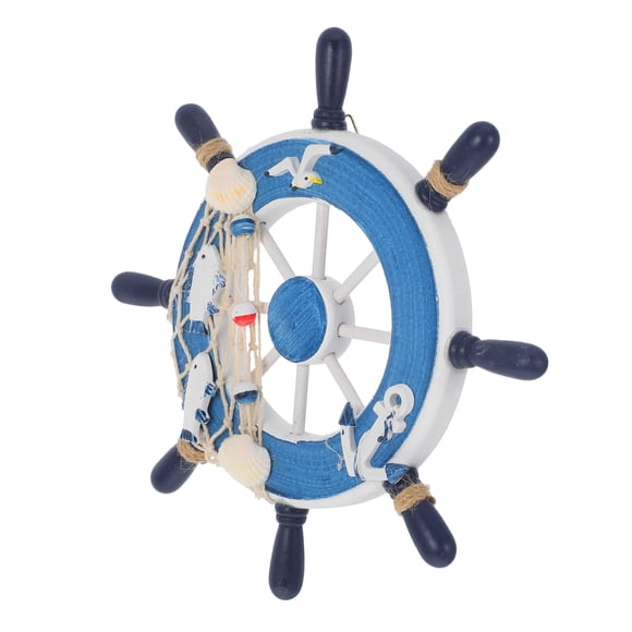 Volant de Bateau de Plage en Bois 23 cm Filet de Pêche Décoration Murale pour la Maison (Bleu)