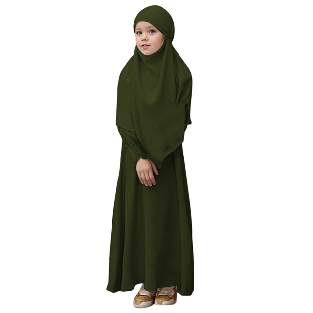 FhsagQ Dresses for Girls Girls Round Neck Ruffled Solid Color Dress with Pattern Flounce Girl Spring The 7th of July Dresses Size 7/8 Army Green 9-10Years