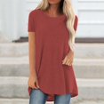 thumbnail image 2 of JIRNDf Chemises pour Femmes Hauts Tendance Été Mode Grande Taille Col Rond Manches Courtes Longues Tuniques pour Femmes Blouse Décontractée Bourgogne TG, 2 of 9