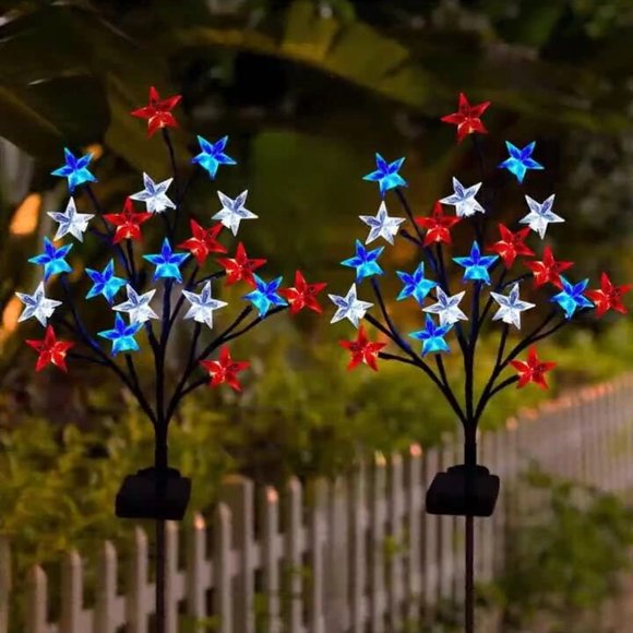 Red White Blue Star Stake Lights, Patriotic 5-Pointed Outdoor String Lights, Festive Garden Lawn Decor for Independence Day Summer Nights