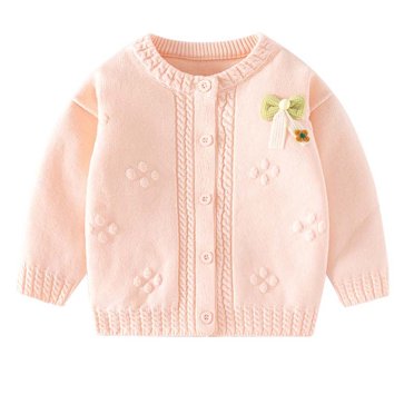 Toddler Girl Sweater Bow Solid Color Baby Knitted Sweater Cardigan Pinks 3 Months