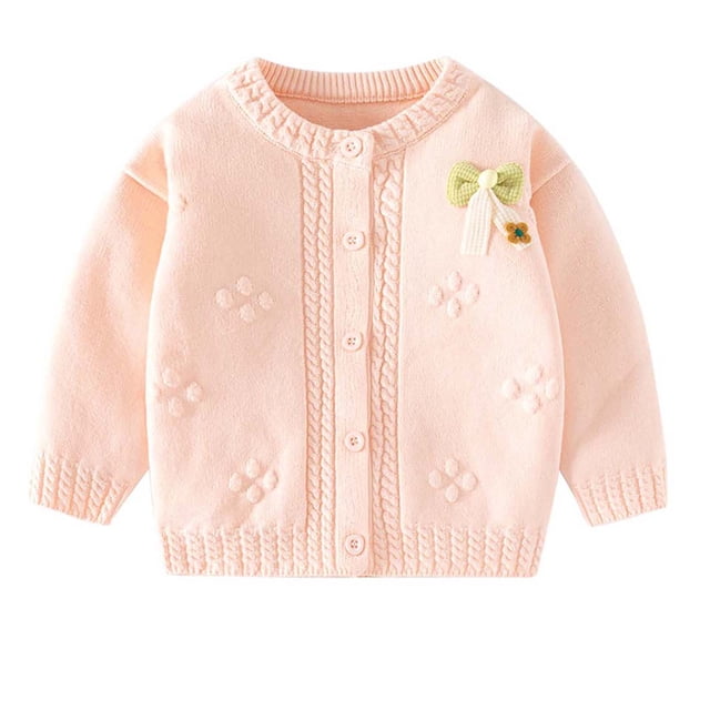 Toddler Girl Sweater Bow Solid Color Baby Knitted Sweater Cardigan Pinks 3 Months