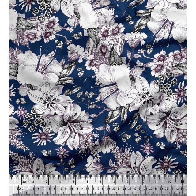 Soimoi Modal Satin Fabric Leaves & Flower Floral Decor Fabric Printed Yard 42 Inch Wide