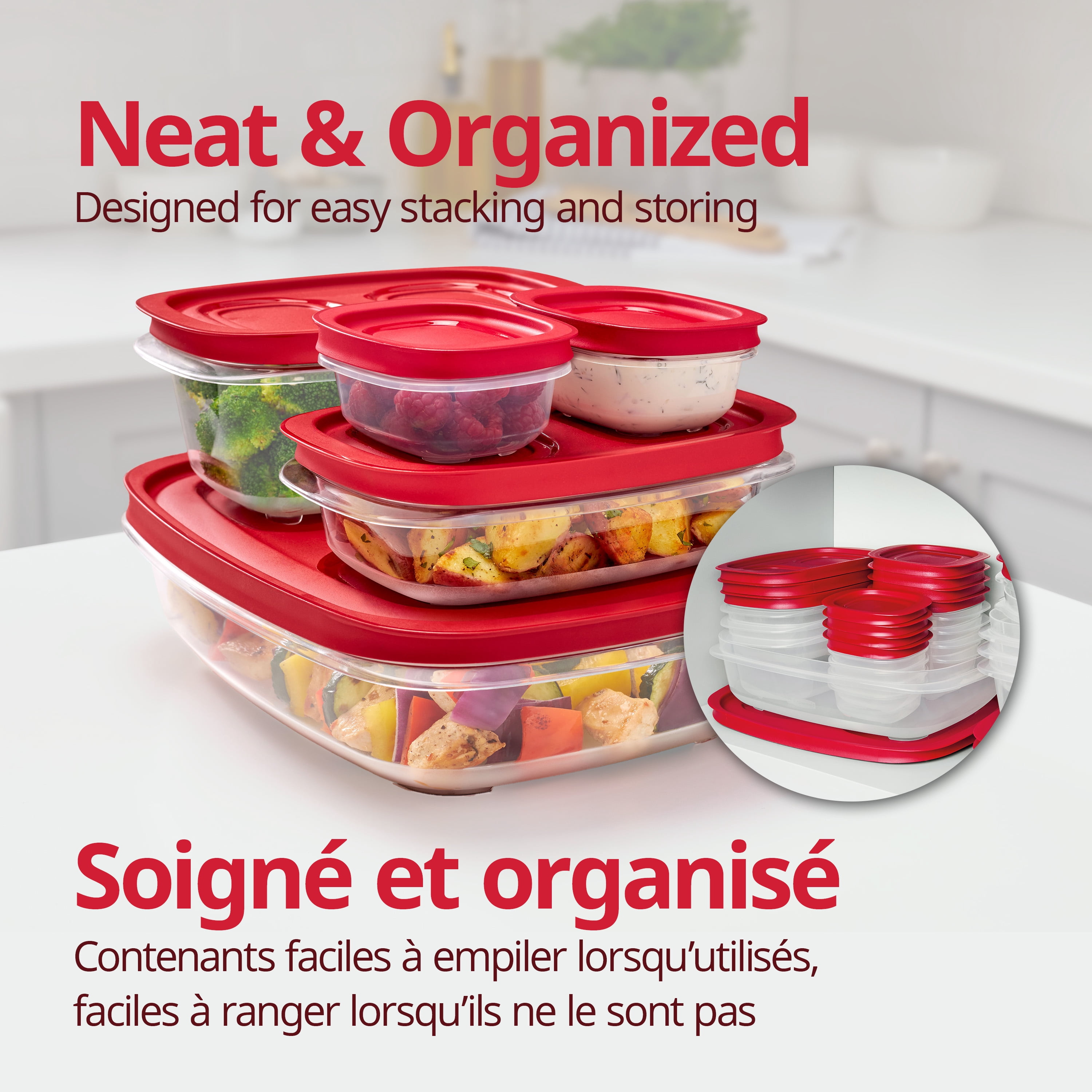 Contenants de conservation des aliments rectangulaires de taille moyenne Stockagefacile de Rubbermaid avec couvercles, ensemble de 18 pièces