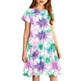 thumbnail image 3 of Robe Fille Été Patineuse Robe T-Shirt Teinture sur Nœuds Décontractée à Manches Courtes Robe Fluide pour Enfants 4-14 Ans, 3 of 6