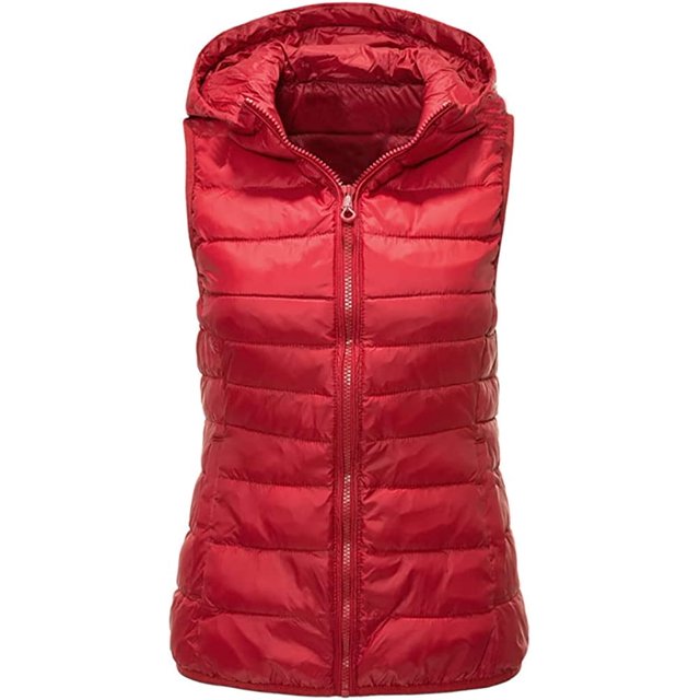 LinYooLi Gilet Matelassé pour Femmes Décontracté Chaud Léger à Capuche Gilet Rembourré à Fermeture Éclair 2022