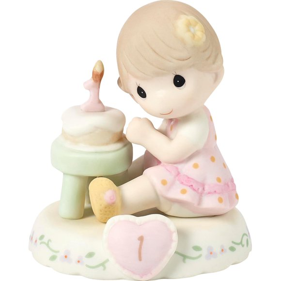 Precious Moments 142010B Birthday Gifts, Growing in Grace, Age 1", Bisque Porcelain Figurine, Brunette Girl