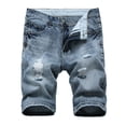 thumbnail image 1 of Pisexur Half Shorts Jeans Men's Ripped Trunks Stretchy Washed Jeans Trunks Cut-Off Classic Fit Biker Jeans Trunks, 1 of 6