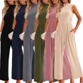 thumbnail image 3 of YTDSCS Womens Sleeveless Jumpsuits Summer One Piece Wide-Leg Pants Women's Solid Color Rompers with Pocket S-2XL, 3 of 7