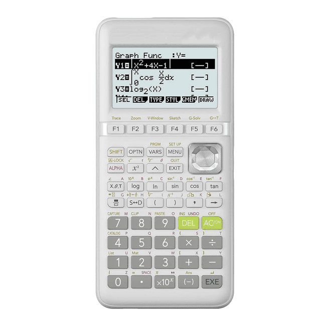FloreceBien Calculatrice Graphique avec Écran LCD Haute Résolution et Affichage Naturel de Manuel pour fractions. Comprend une Fonctionnalité de Feuille de Calcul, une Connectivité USB et une Mémoire flash de 3 Mo. Système de menu Basé sur des Icônes Prenant en Charge des Diagrammes Circulaires Rapides, des Graphiques à Barres, des Équations Coniques, des Statistiques AP et des Fonctions de Mathématiques Avancées. Pile Rechargeable et Génération de Nombres Aléatoires Incluses.