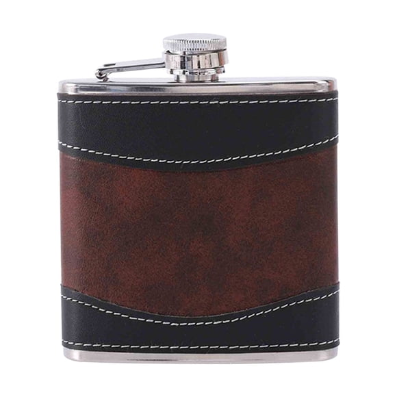 Flasque de Hanche en Acier Inoxydable et Cuir Cousu, Conception à Ajustement de Poche pour Vin Whisky Boissons Bouteille Portable avec Entonnoir Ensemble de Bar pour Hommes Femmes