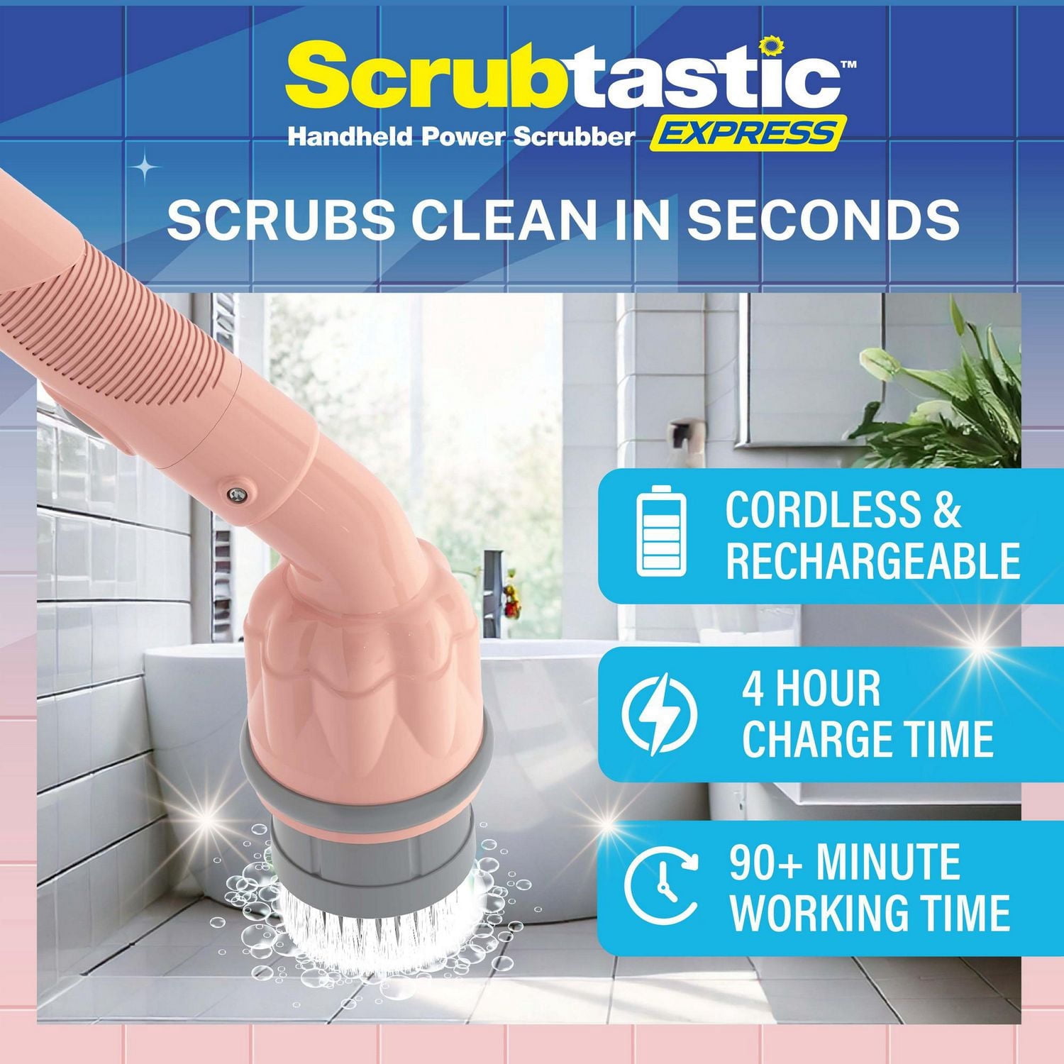 Bell + Howell Scrubtastic Express Brosse Électrique Rechargeable – Nettoyeur Sans Fil Salle de Bain