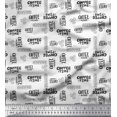 thumbnail image 1 of Soimoi White Poly Georgette Fabric Coffee Time Text Print Sewing Fabric Yard 42 Inch Wide, 1 of 1