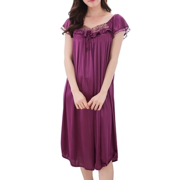yillto Nuisettes Satinées et Soyeuses pour Femmes à Manches Courtes Longue Nuisette Ample Vêtements de Nuit Vêtements de Détente Robe de Nuit