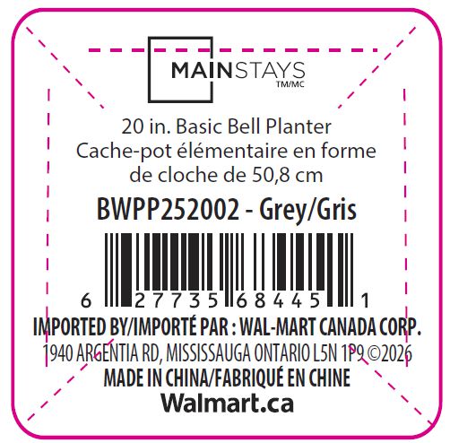 Mainstays Basic Bell Planter 8 inch Grey, Classic Design with Attached Tray Durable Weather Resistant  Matte Finish
