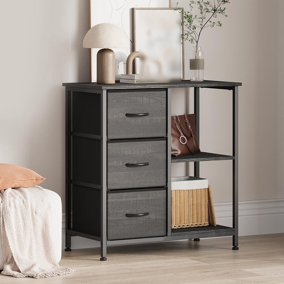 Classeur en Tissu Polyvalent à 3 Tiroirs et Support pour Imprimante – Étagère de Rangement Ouverte – Organisateur sous le Bureau pour Bureau à Domicile Ou Chambre – Cadre en Acier Robuste – Noir
