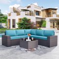 thumbnail image 1 of Kullavik 6 Pieces Patio Furniture Sets All Weather Outdoor Sectional Sofa Manual Weaving Wicker Rattan Patio Conversation Set with Cushion and Glass Table (Blue), 1 of 7