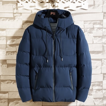 EGNMCR Jackets for Men Men's Short Work Clothes Cotton Jacket Bread Jacket Thickened Long Sleeve Hooded Zipper Pocket Cotton Jacket Coat