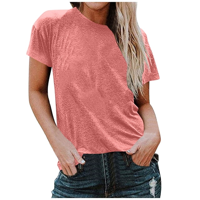 FAIWAD Womens Short Sleeve Tops Summer Round Neck Short Sleeve Plus Size T Shirts Causal Beach Vacation Basic Tees