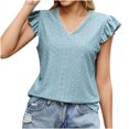 thumbnail image 1 of Pompotops T-Shirt à Col en V pour Femme, Ajouré, Manches Courtes, Haut Décontracté, Haut/chemise à Manches Courtes à Col en V, Liquidation, 1 of 4