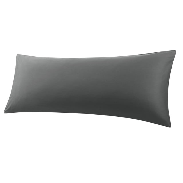 PiccoCasa 100% Cotton Body Pillowcase in dark gray, measuring 20x48 inches. This soft and durable pillowcase features an envelope closure to keep the pillow securely in place. Made from breathable cotton, it is lightweight and suitable for all seasons. Ideal for protecting and decorating body pillows, it is machine washable and becomes softer with each wash. Package includes one pillowcase; pillow not included.