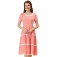 thumbnail image 1 of INSPIRE CHIC Robe Midi à Étages pour Femme à Encolure Carrée, Manches Courtes, Garniture en Dentelle, Rose, m, 1 of 4